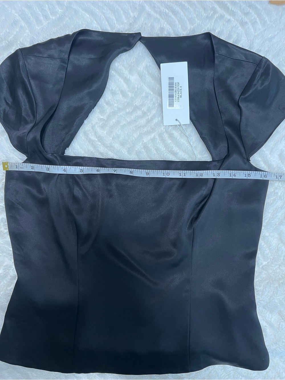 Reformation Cora Satin Top Black Size 8 NWT Square Neck Open Back Side Zip - Picture 8 of 12
